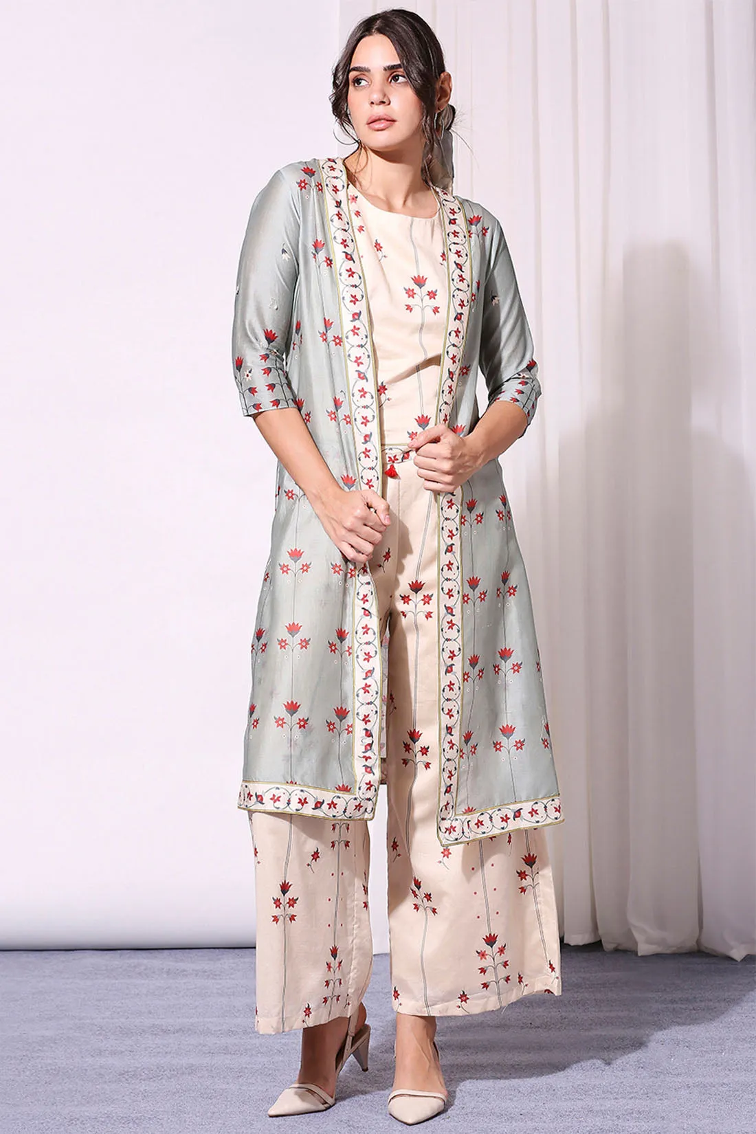 Floral Printed Co-Ord Set And Jacket