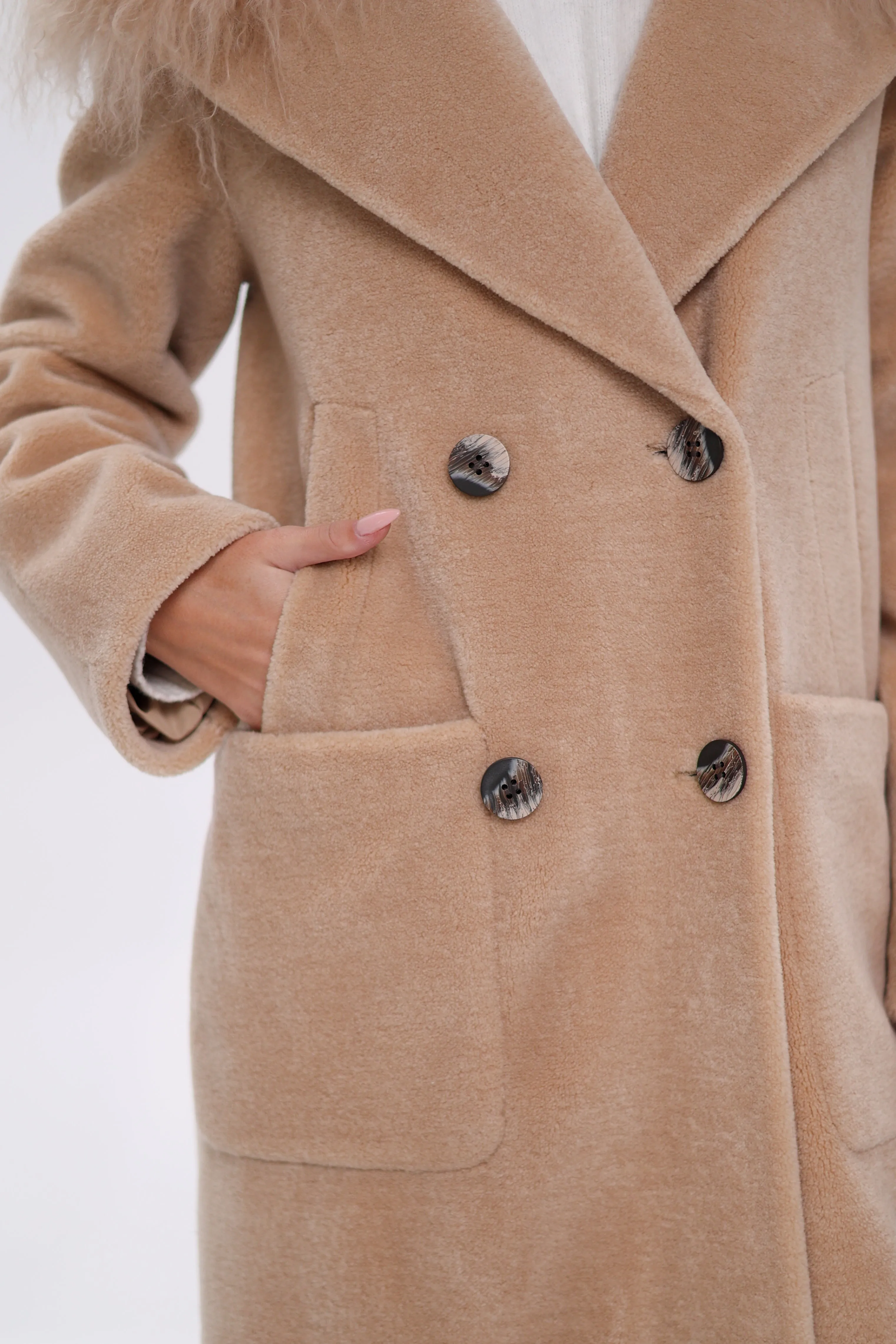 Genuine Lama Fur Virgin Wool Coat