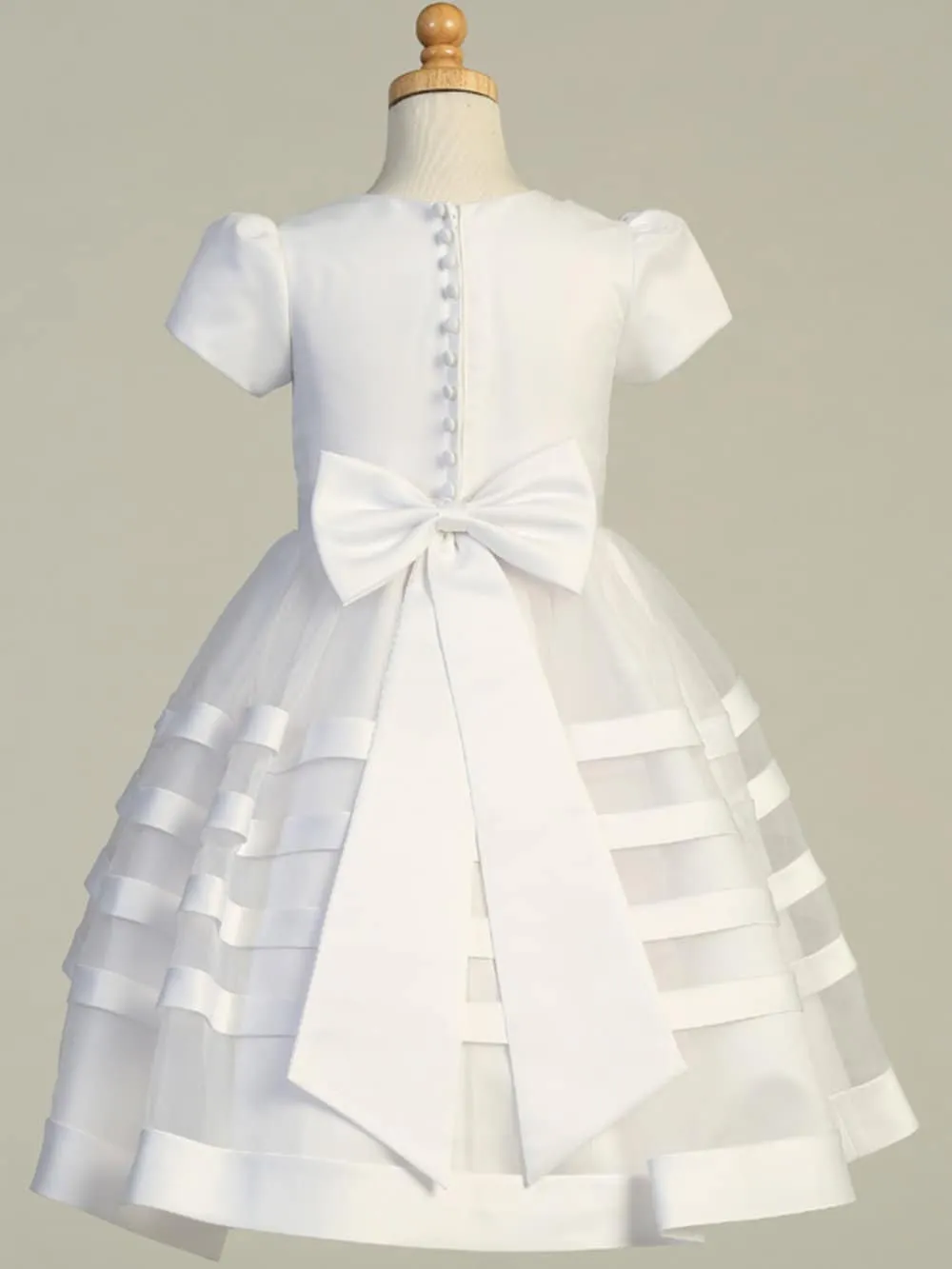 Girls White First Communion Dress, Satin Bodice w/ Organza Skirt (708)