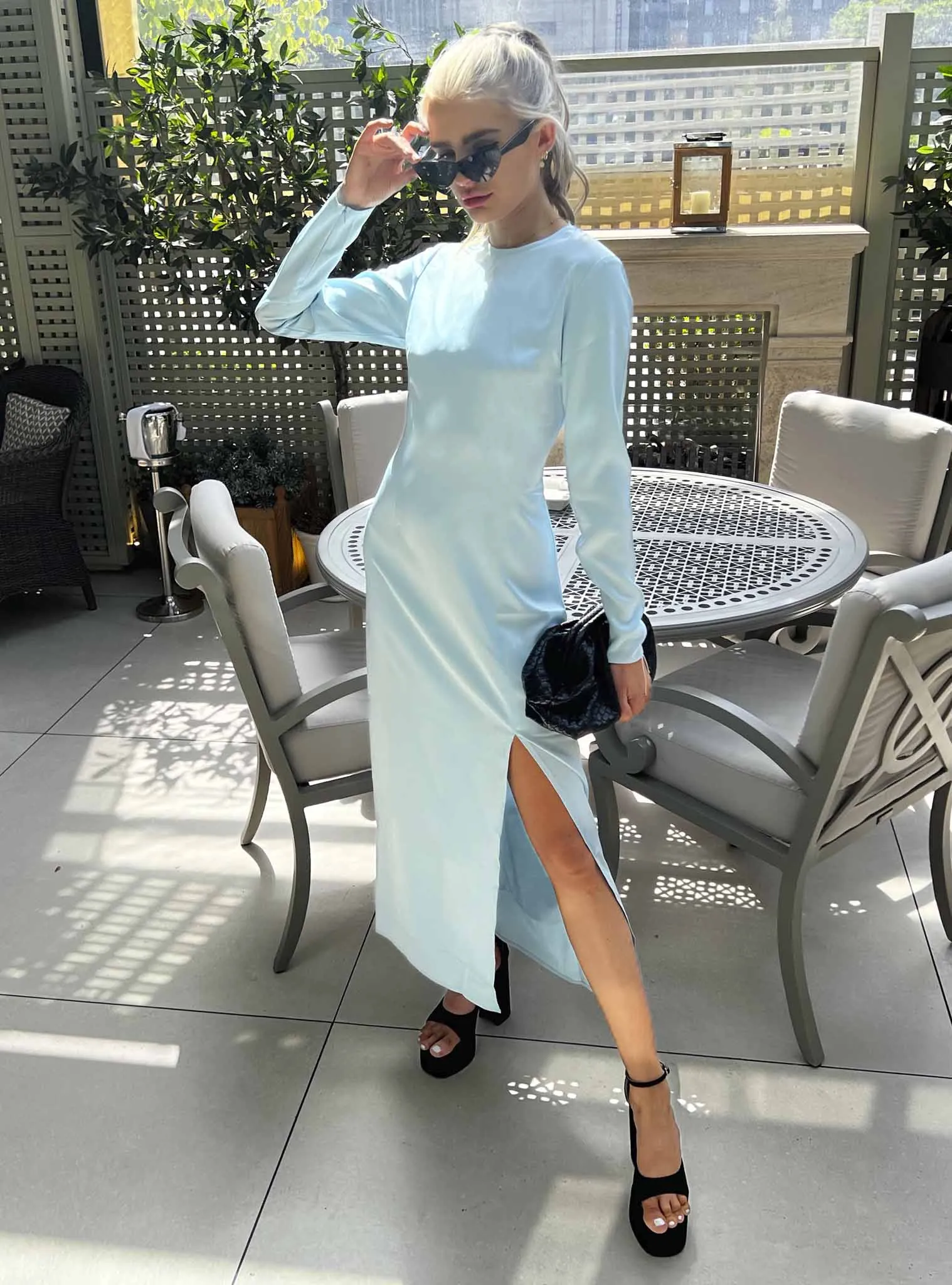 Glamorous Ice Blue Split Front Maxi Dress