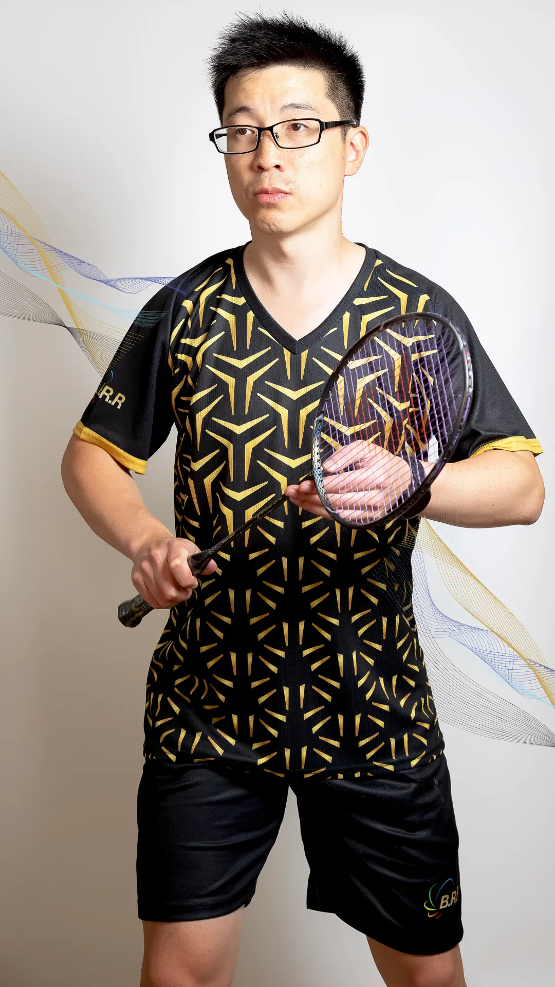 Gold Dust BRR Top - Black and Gold Hex - Badminton/Tennis/Squash T-Shirt
