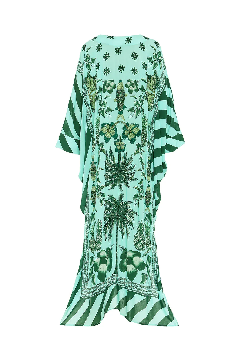 Hand Beaded Azulejos Kaftan - Aqua and Emerald Green