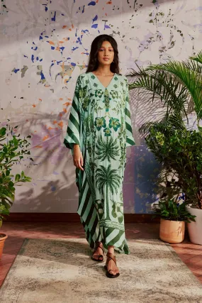 Hand Beaded Azulejos Kaftan - Aqua and Emerald Green