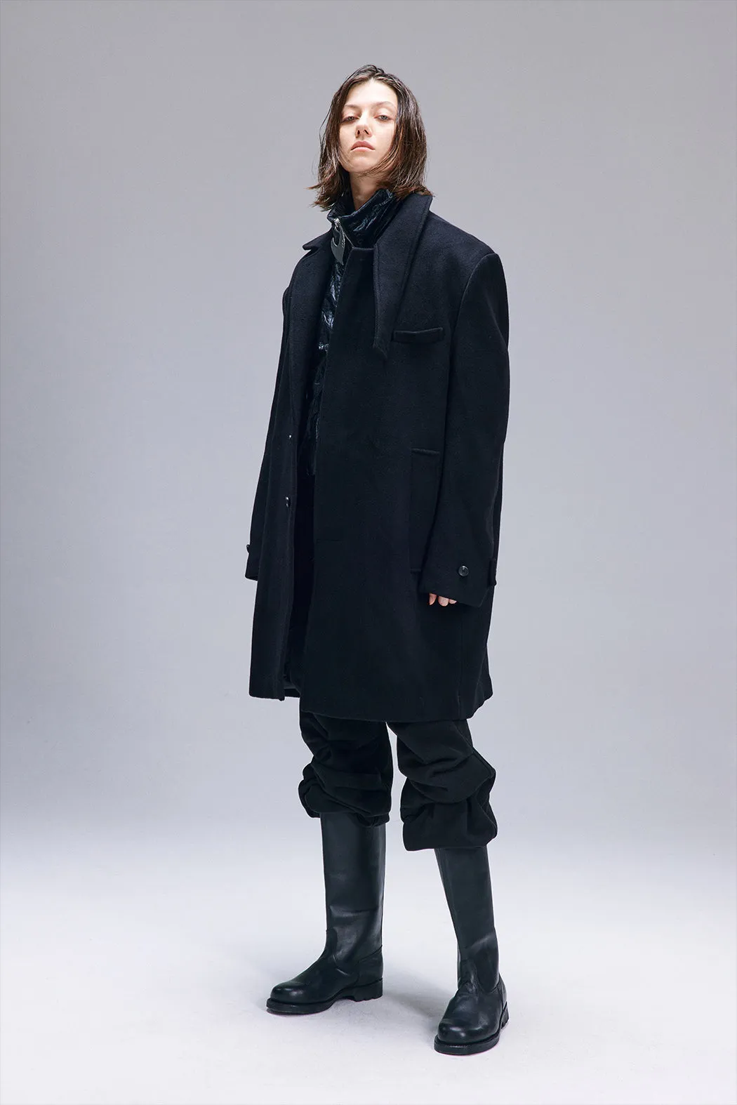 Heavy Wool Blend Asymmetric Stainless Steel Collar Coat Niche Design Trend Brand Jacket