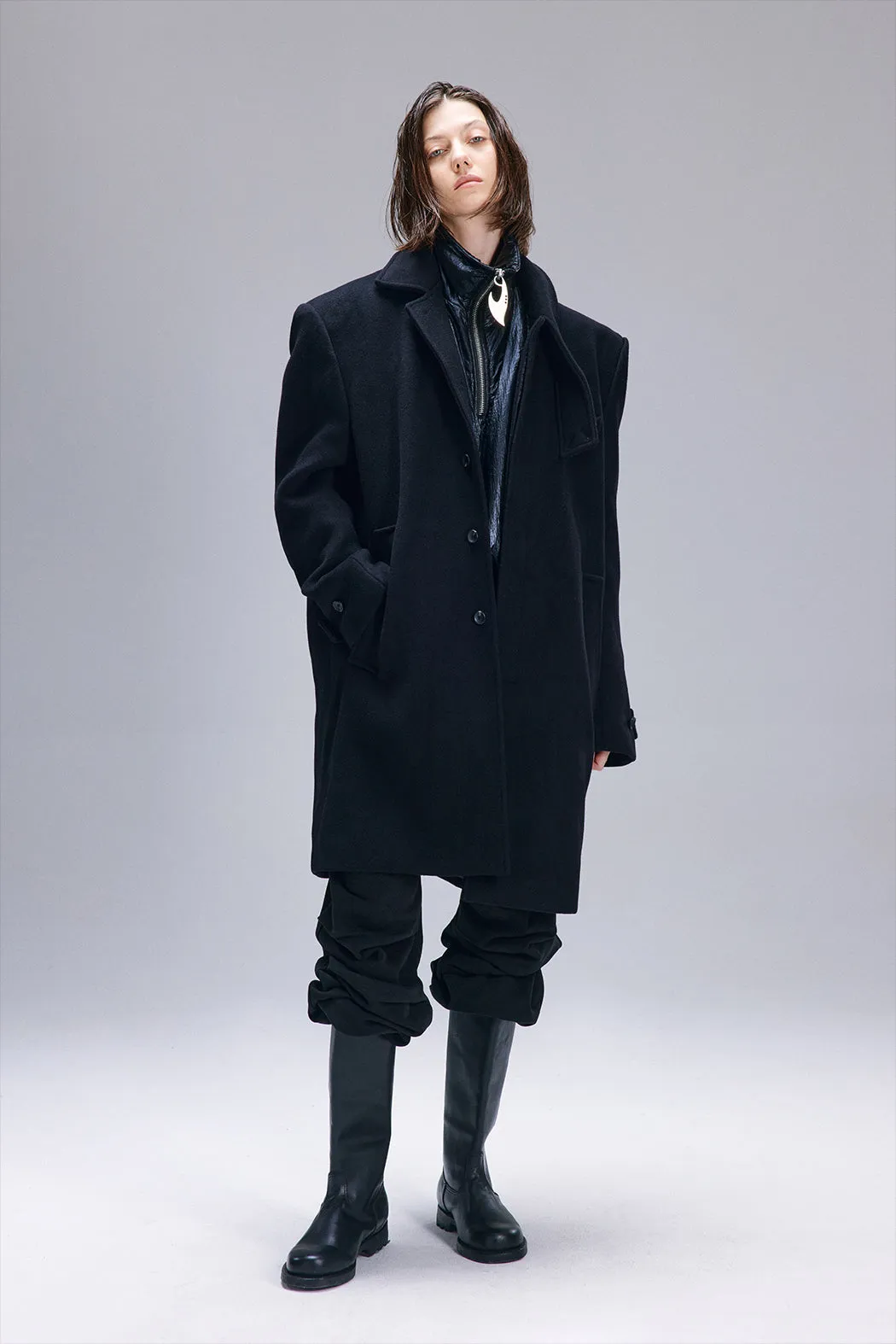 Heavy Wool Blend Asymmetric Stainless Steel Collar Coat Niche Design Trend Brand Jacket