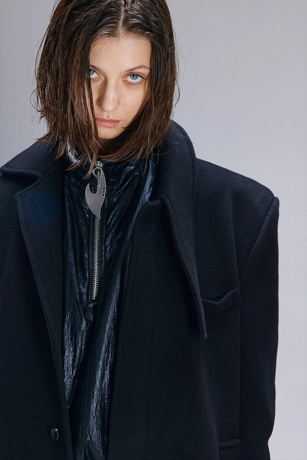 Heavy Wool Blend Asymmetric Stainless Steel Collar Coat Niche Design Trend Brand Jacket