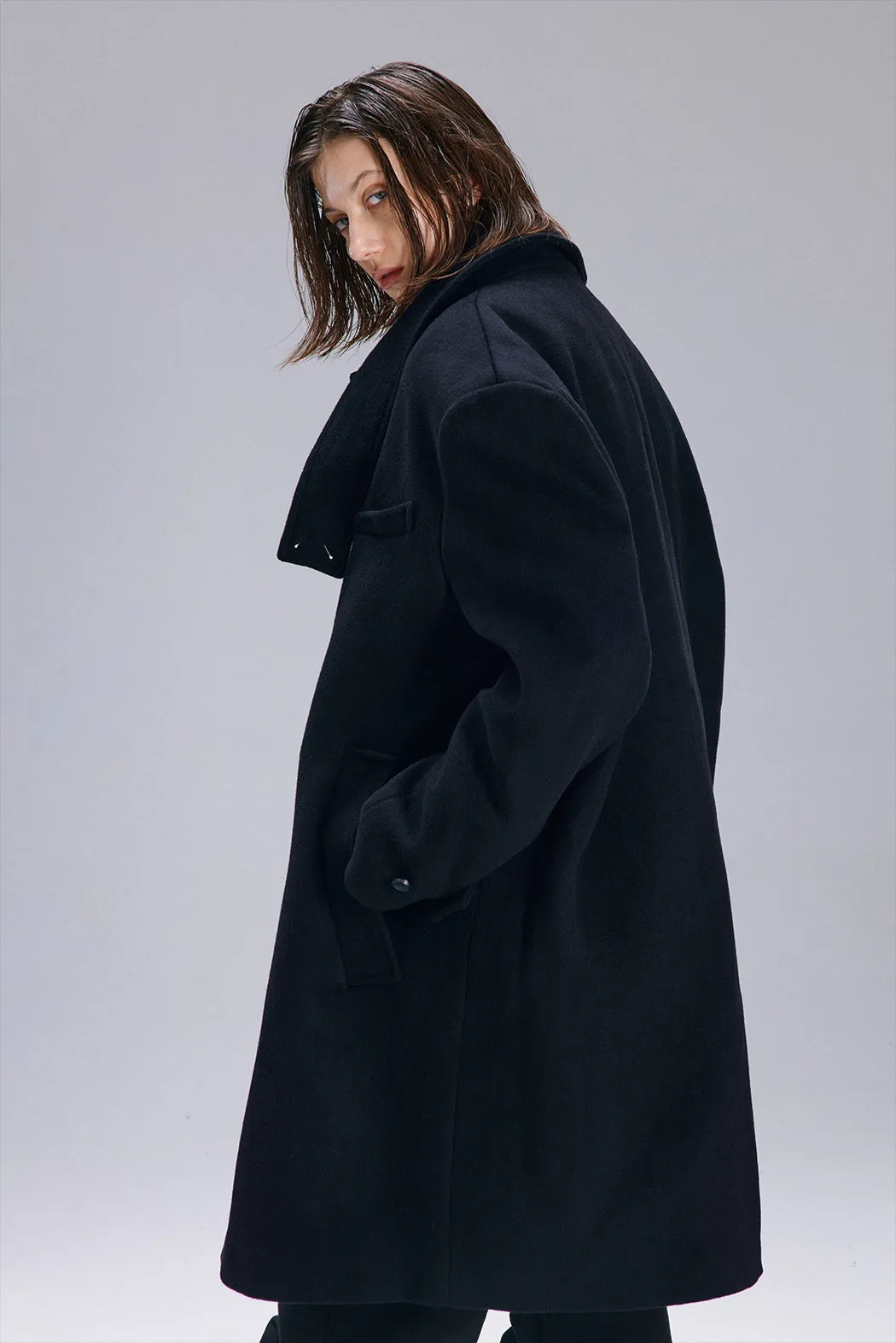 Heavy Wool Blend Asymmetric Stainless Steel Collar Coat Niche Design Trend Brand Jacket