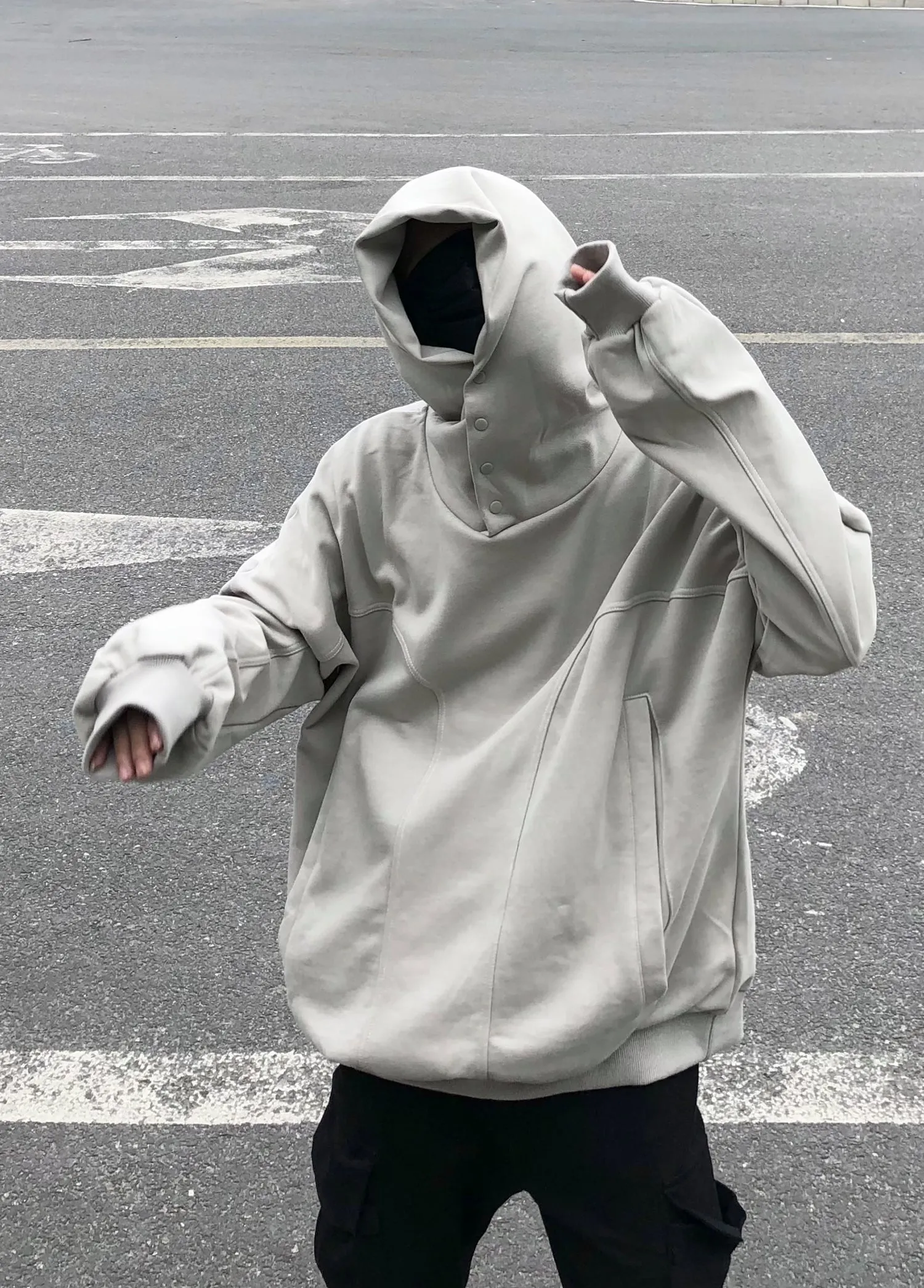 High Street Button-down Hooded / Trendy Loose Oversize Casual Jacket