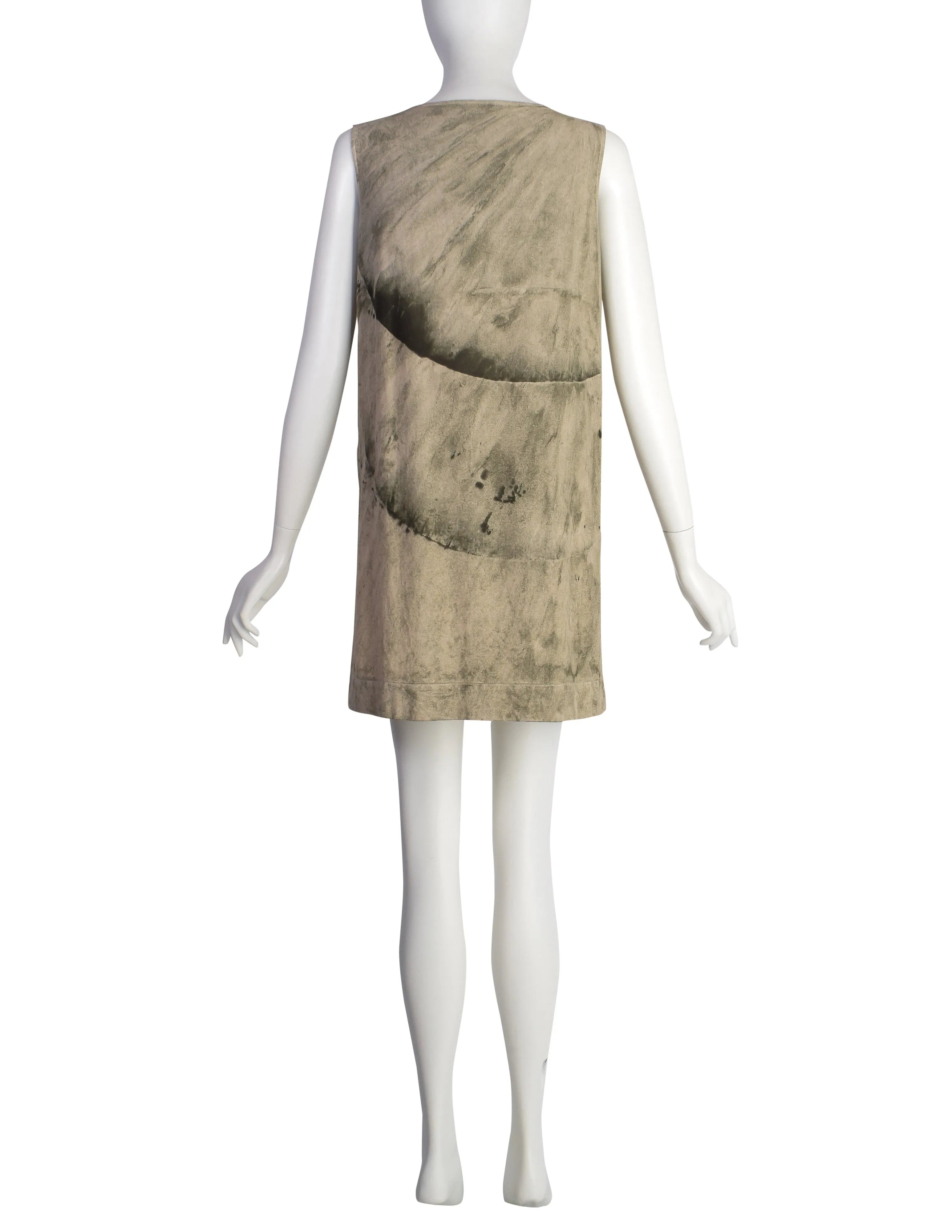 Issey Miyake Vintage SS 1993 Beige Black Trompe L'oeil Tunic Tank Mini Dress