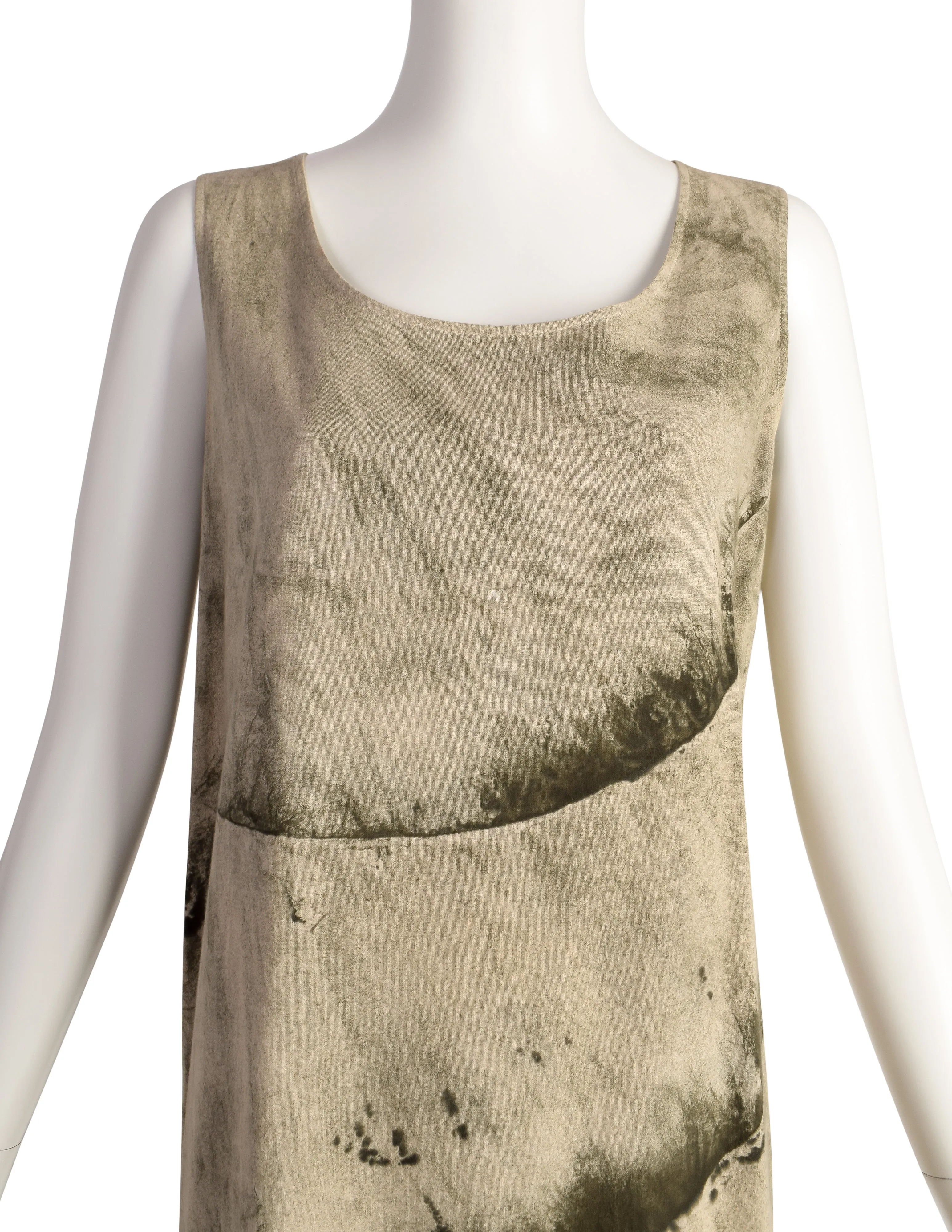 Issey Miyake Vintage SS 1993 Beige Black Trompe L'oeil Tunic Tank Mini Dress