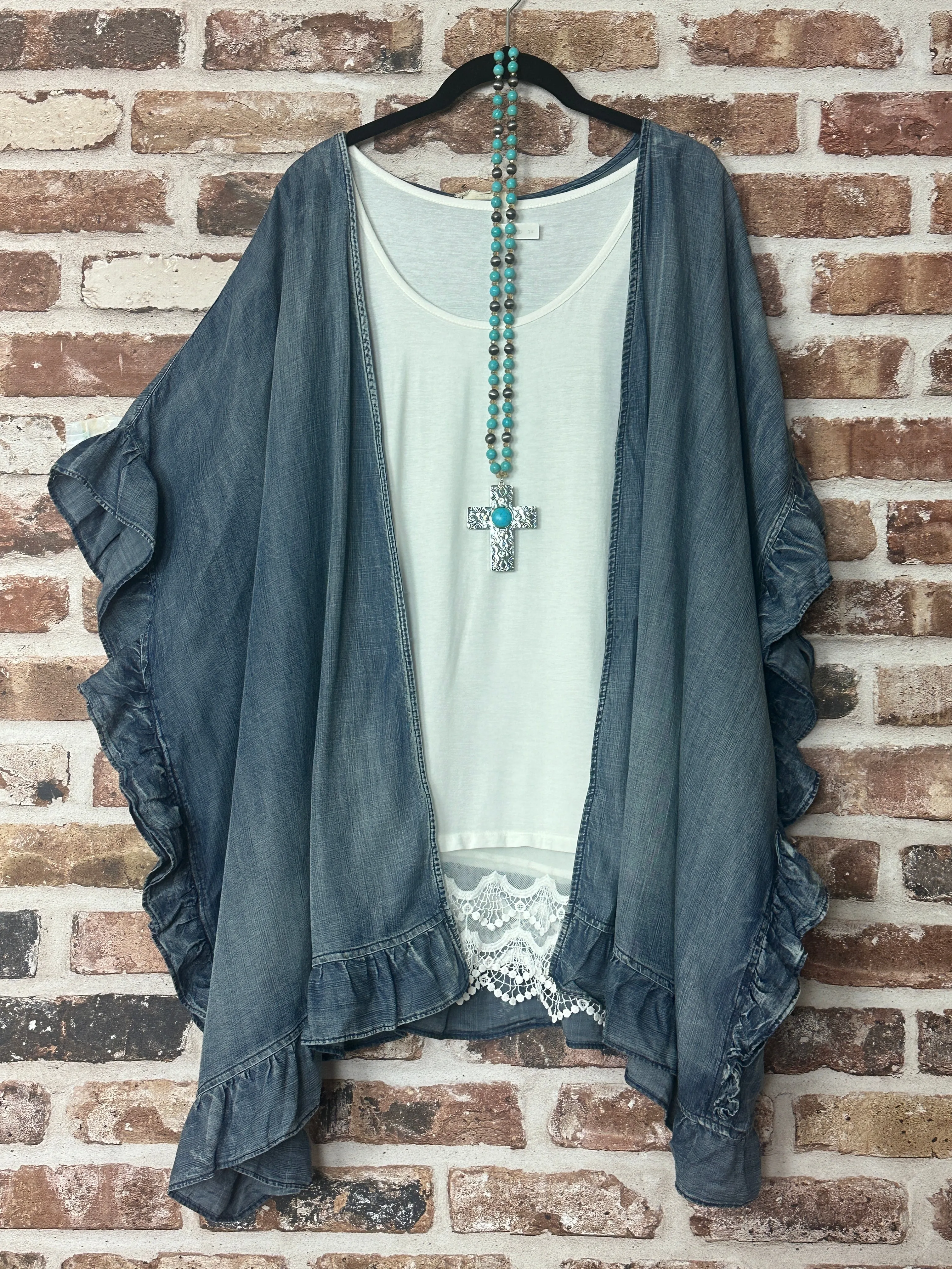 Jolie Boho Denim Ruffle Kimono