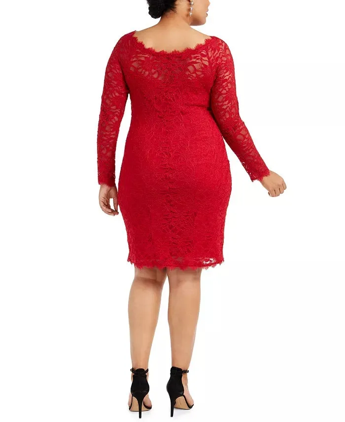 Jump Women's Trendy Plus Size Lace Sheath Dress Red Size 1X