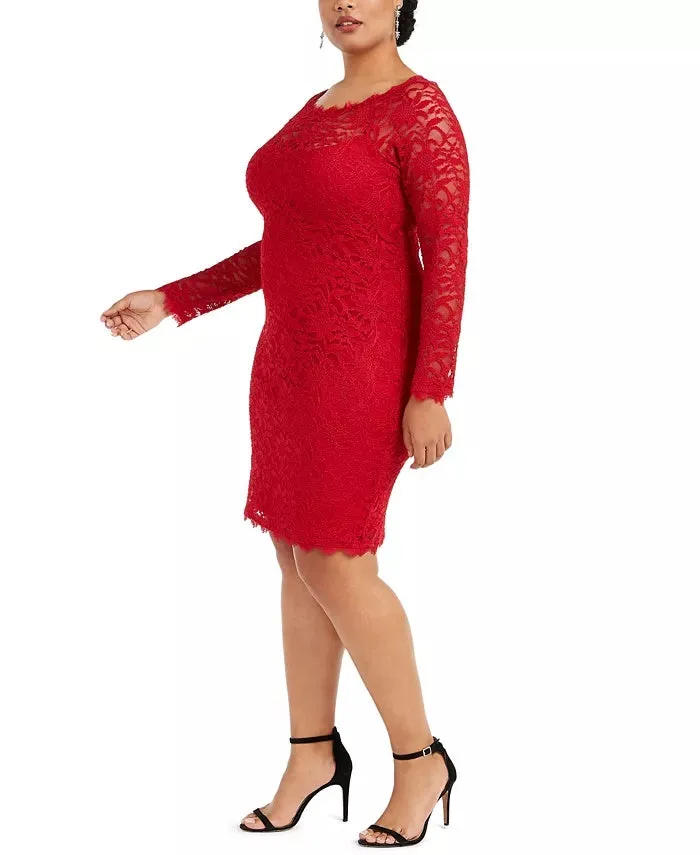 Jump Women's Trendy Plus Size Lace Sheath Dress Red Size 1X