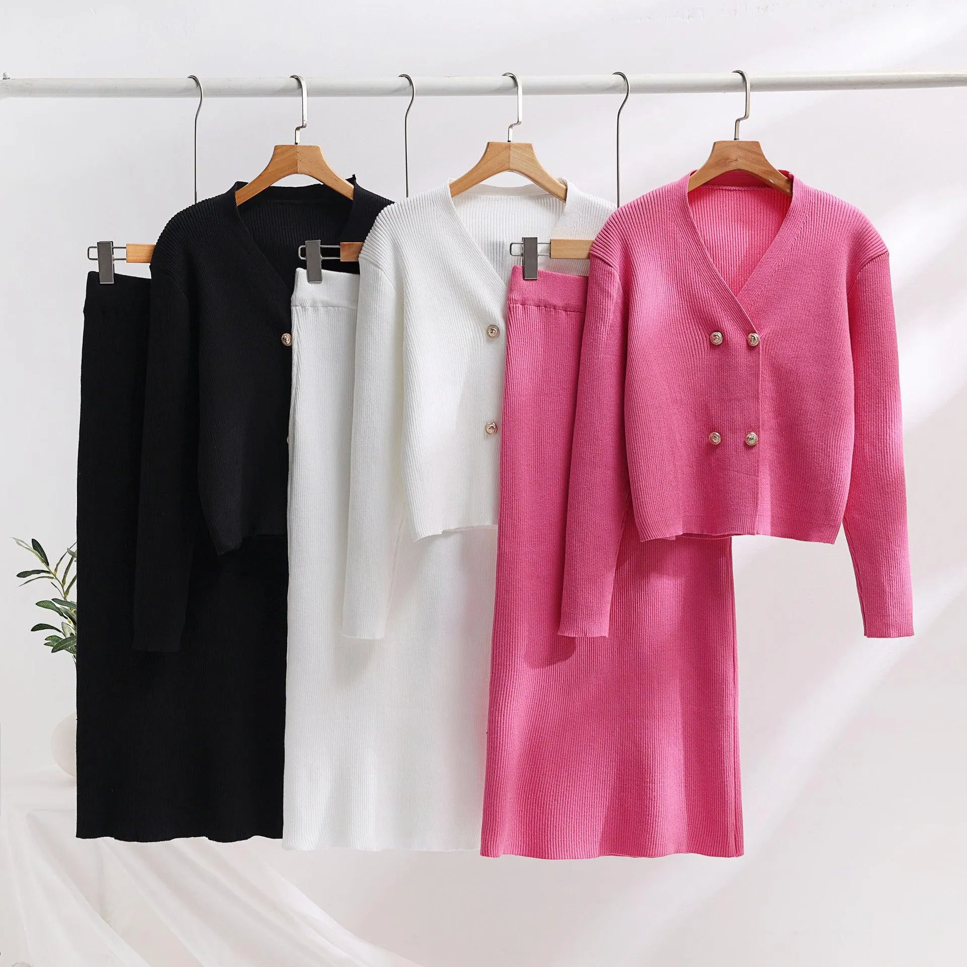 Knitted Long Sleeve Sweater Women's Skirt