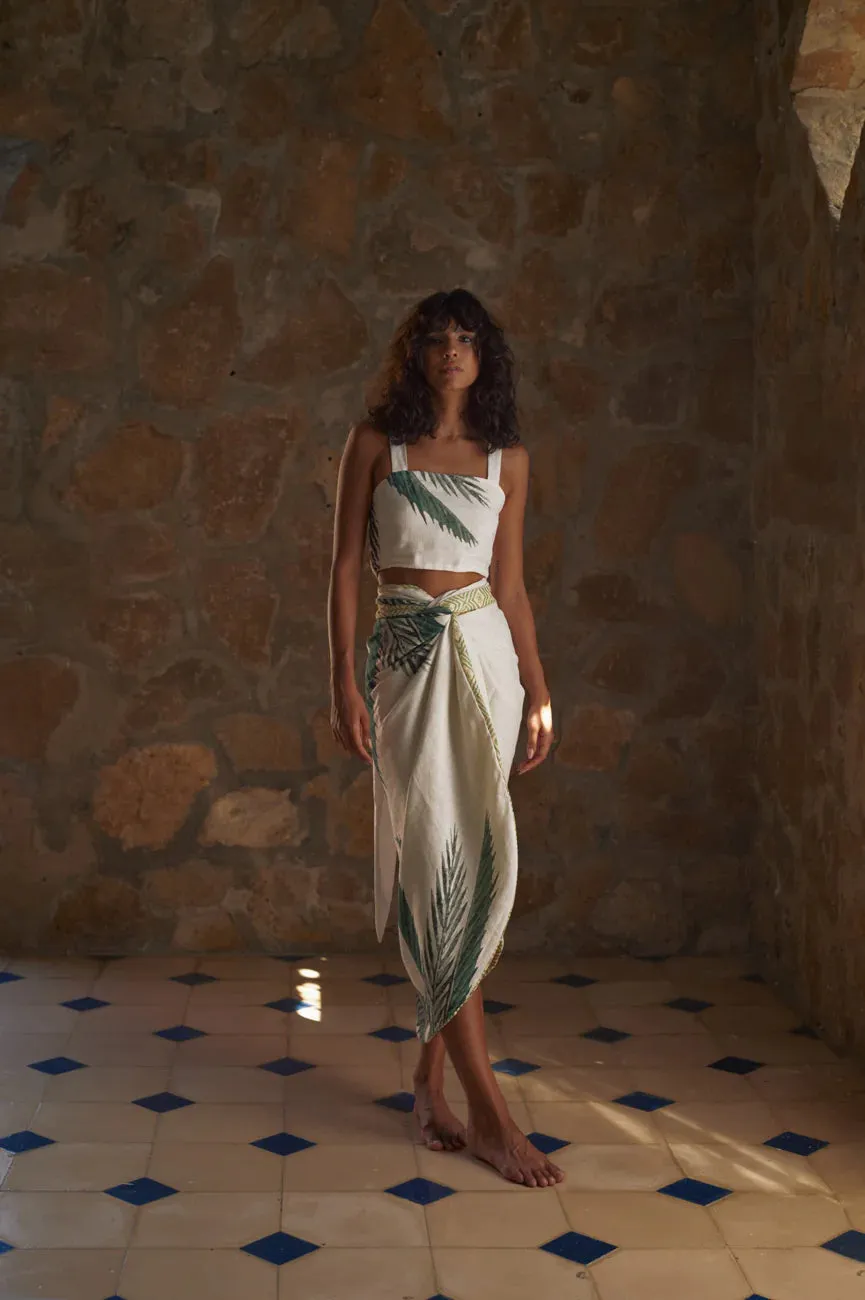Mapara Linen Skirt Ivory Palms