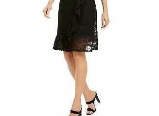 Monteau Women's Ruffled Lace Dress Black Size PM