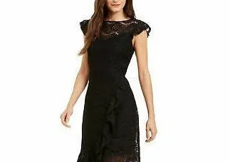Monteau Women's Ruffled Lace Dress Black Size PM