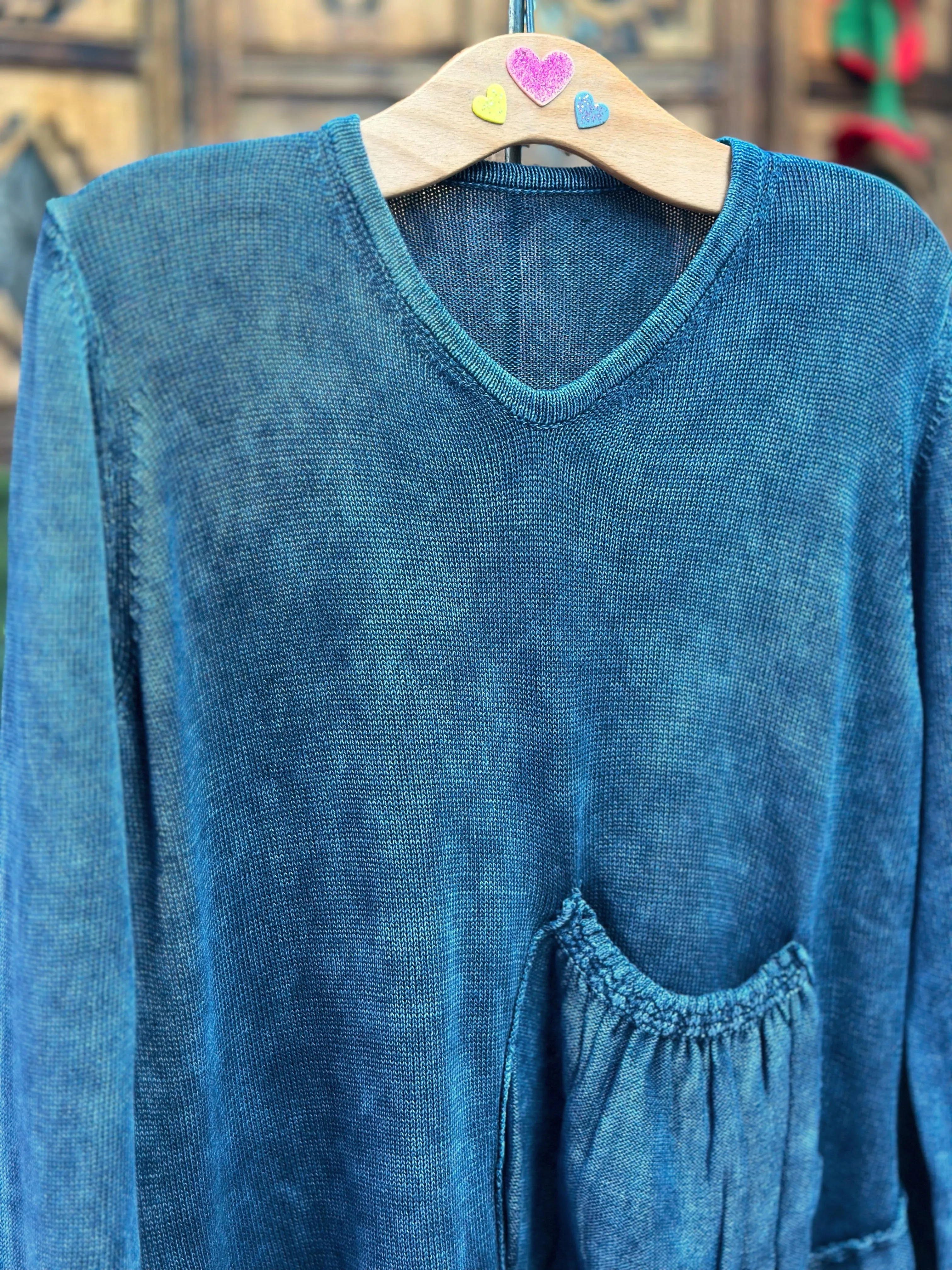 PETROL BLUE  COTTON ART JUMPER