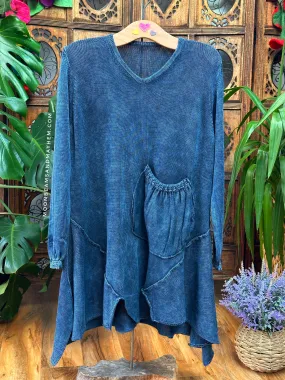 PETROL BLUE  COTTON ART JUMPER