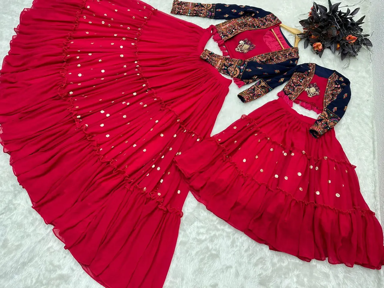 Pink Mom-Daughter Combo Lehenga Choli with Jacket
