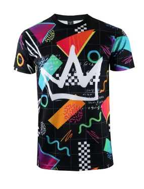S11201 90'S RETRO PRINT TEE (BLACK/CROWN))