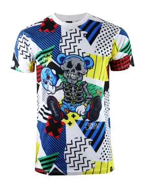 S11201 90'S RETRO PRINT TEE (WHITE/POP)