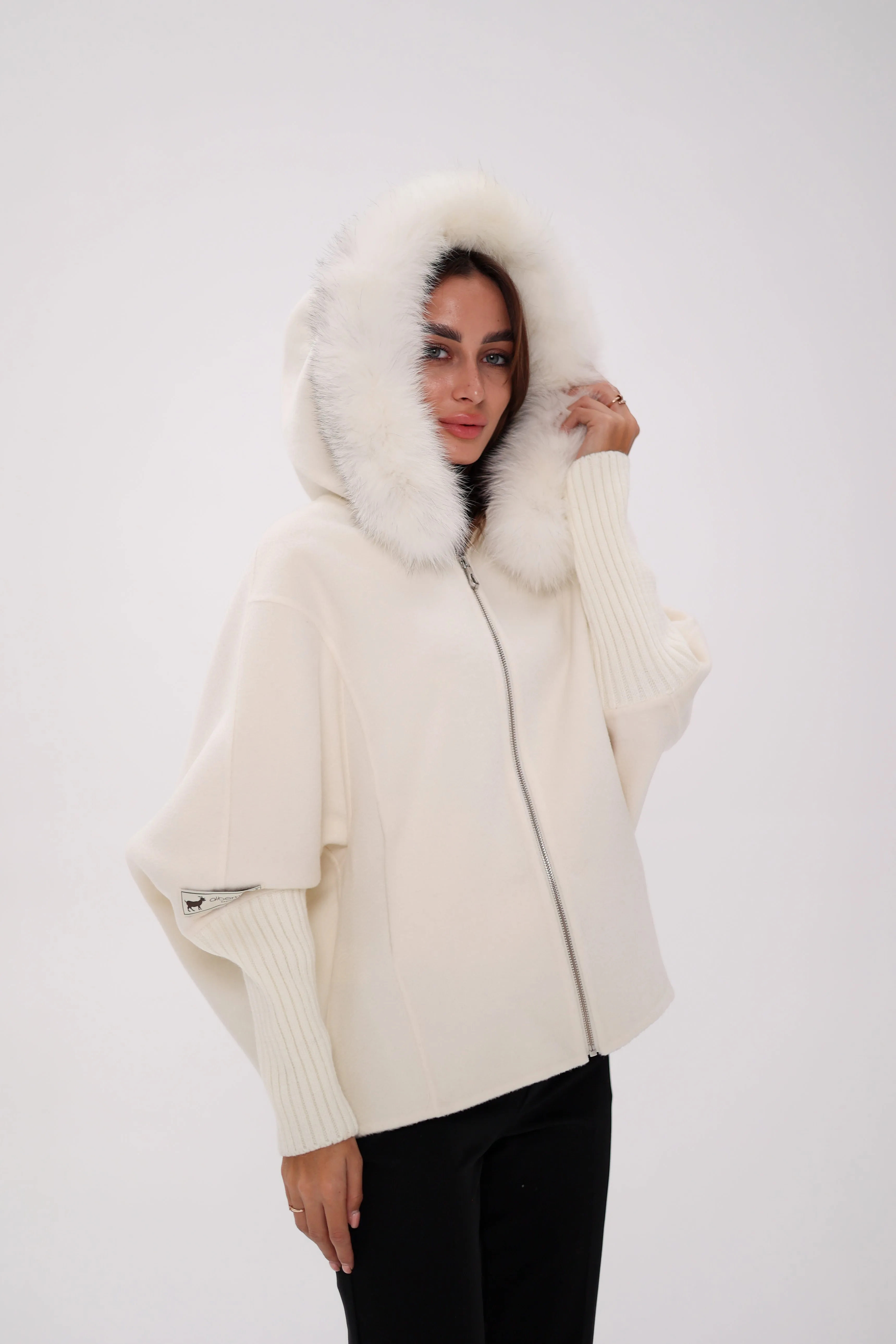 Saga®Furs Hooded Polar Fox Wool Alpaca Coat