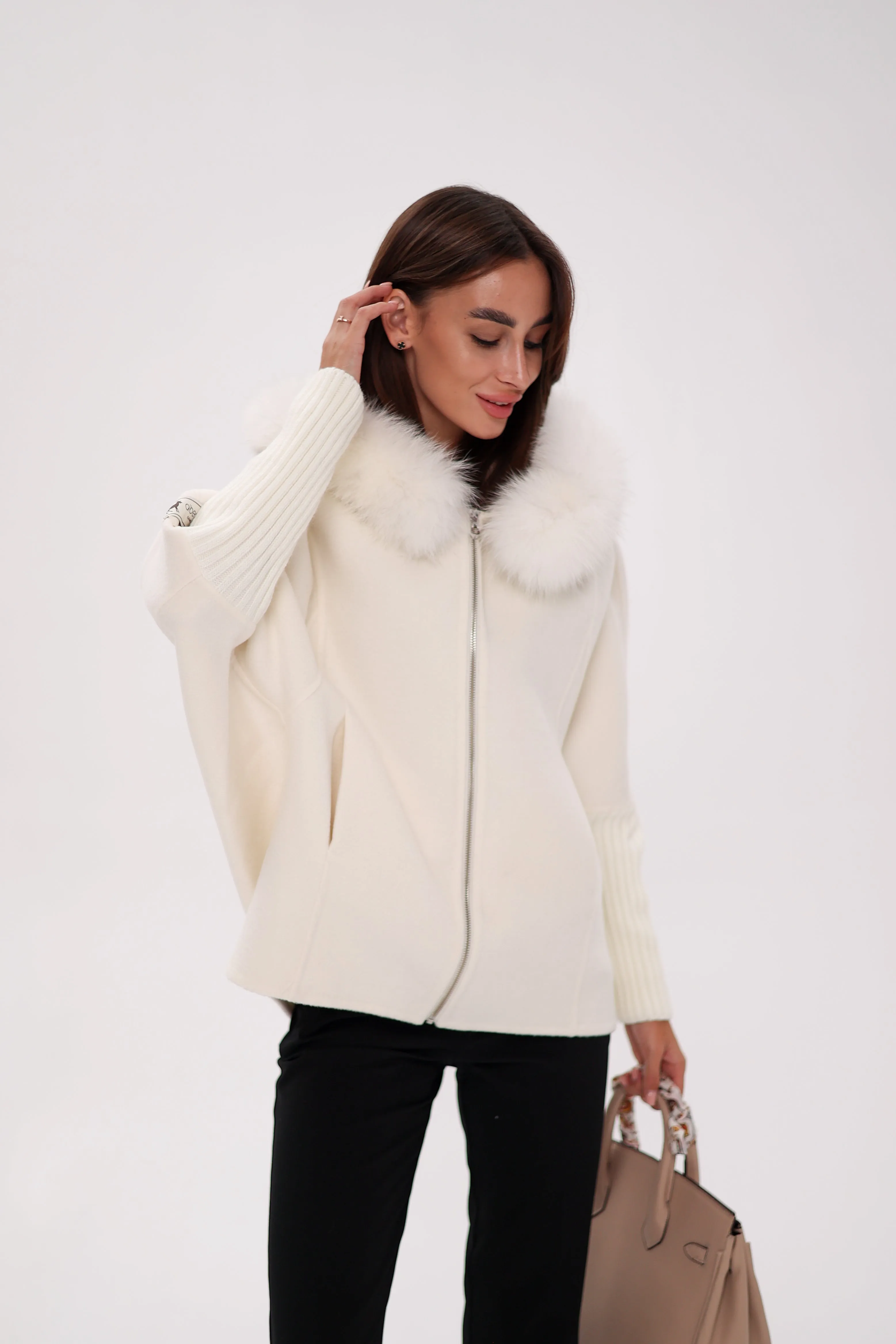 Saga®Furs Hooded Polar Fox Wool Alpaca Coat