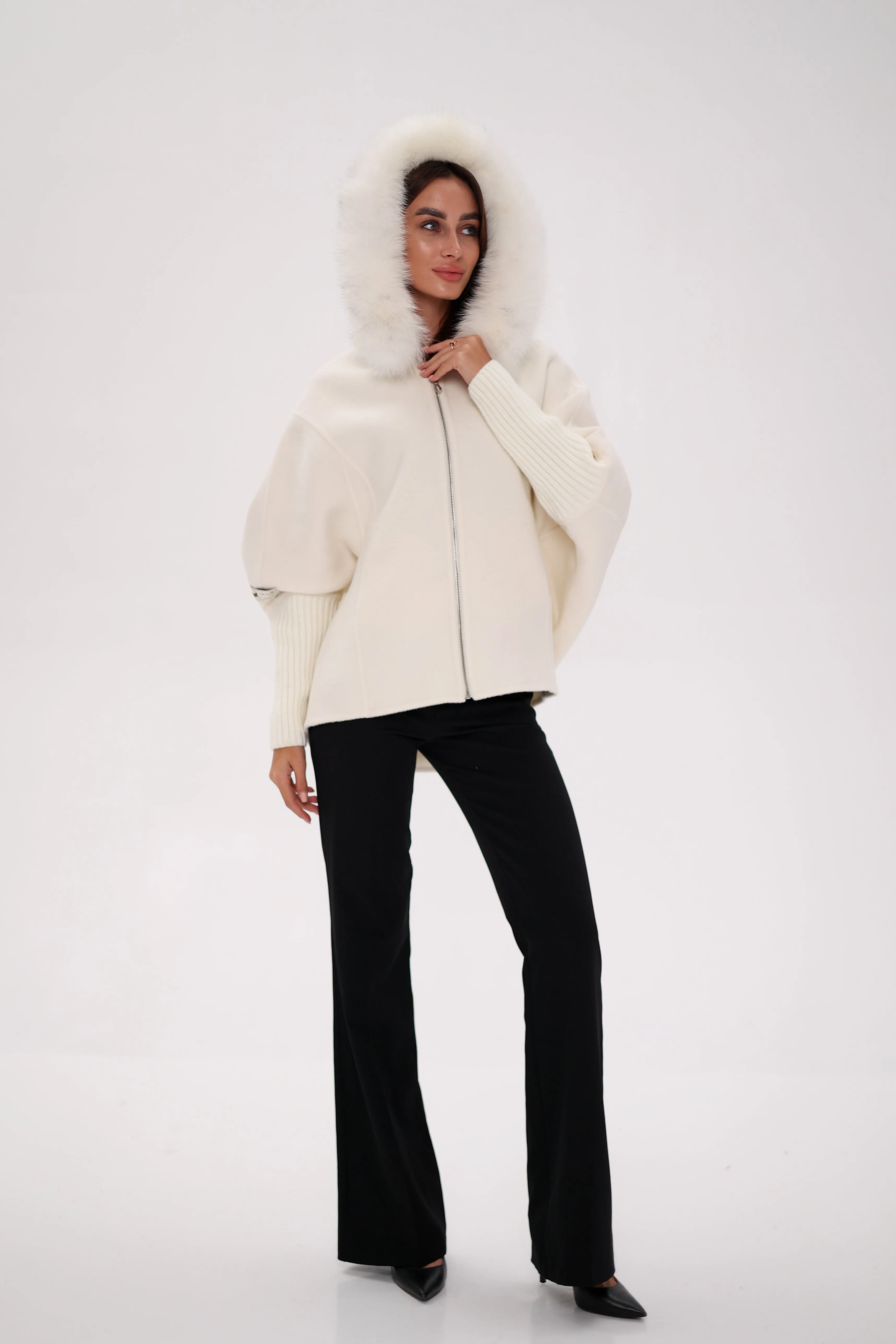 Saga®Furs Hooded Polar Fox Wool Alpaca Coat