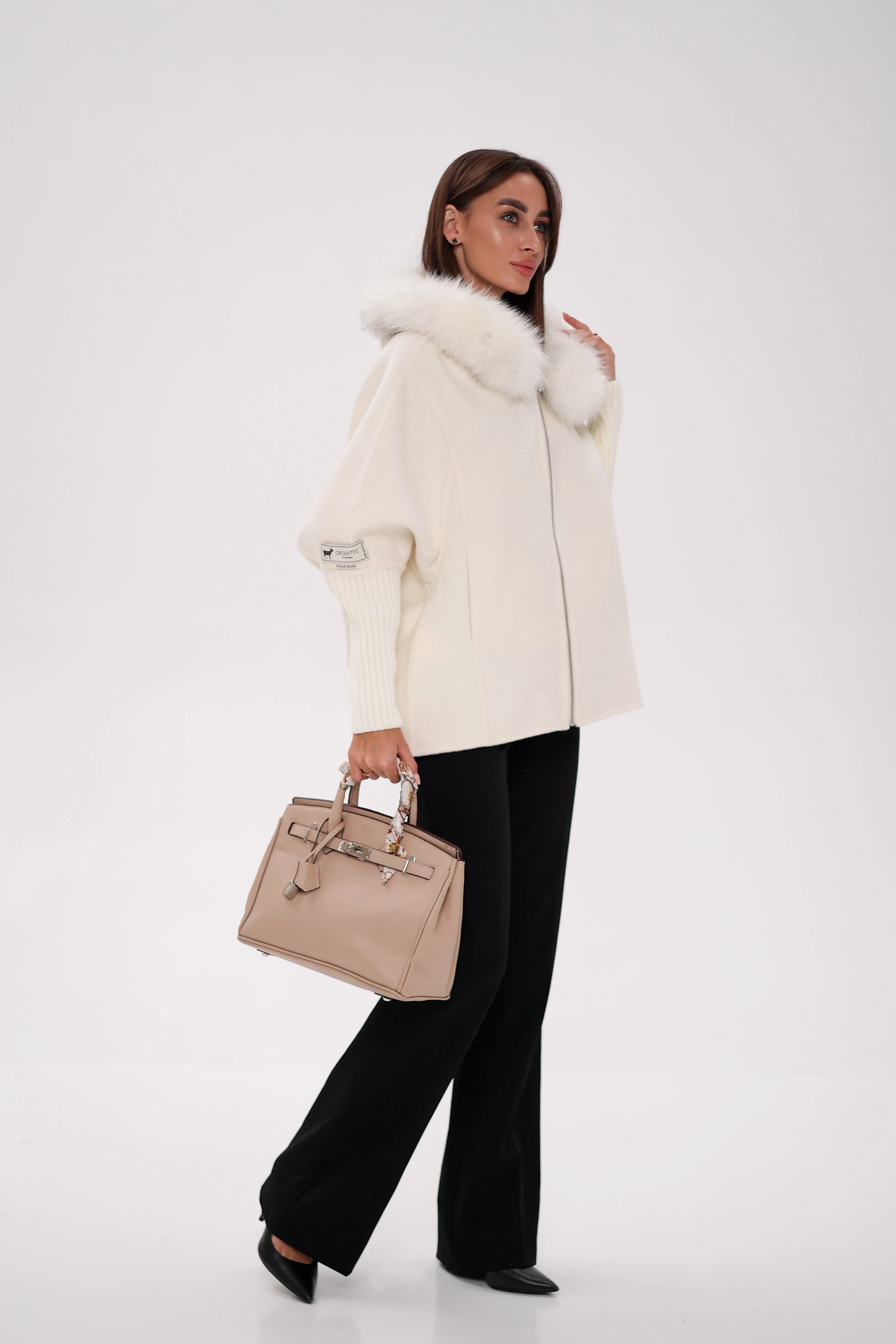 Saga®Furs Hooded Polar Fox Wool Alpaca Coat