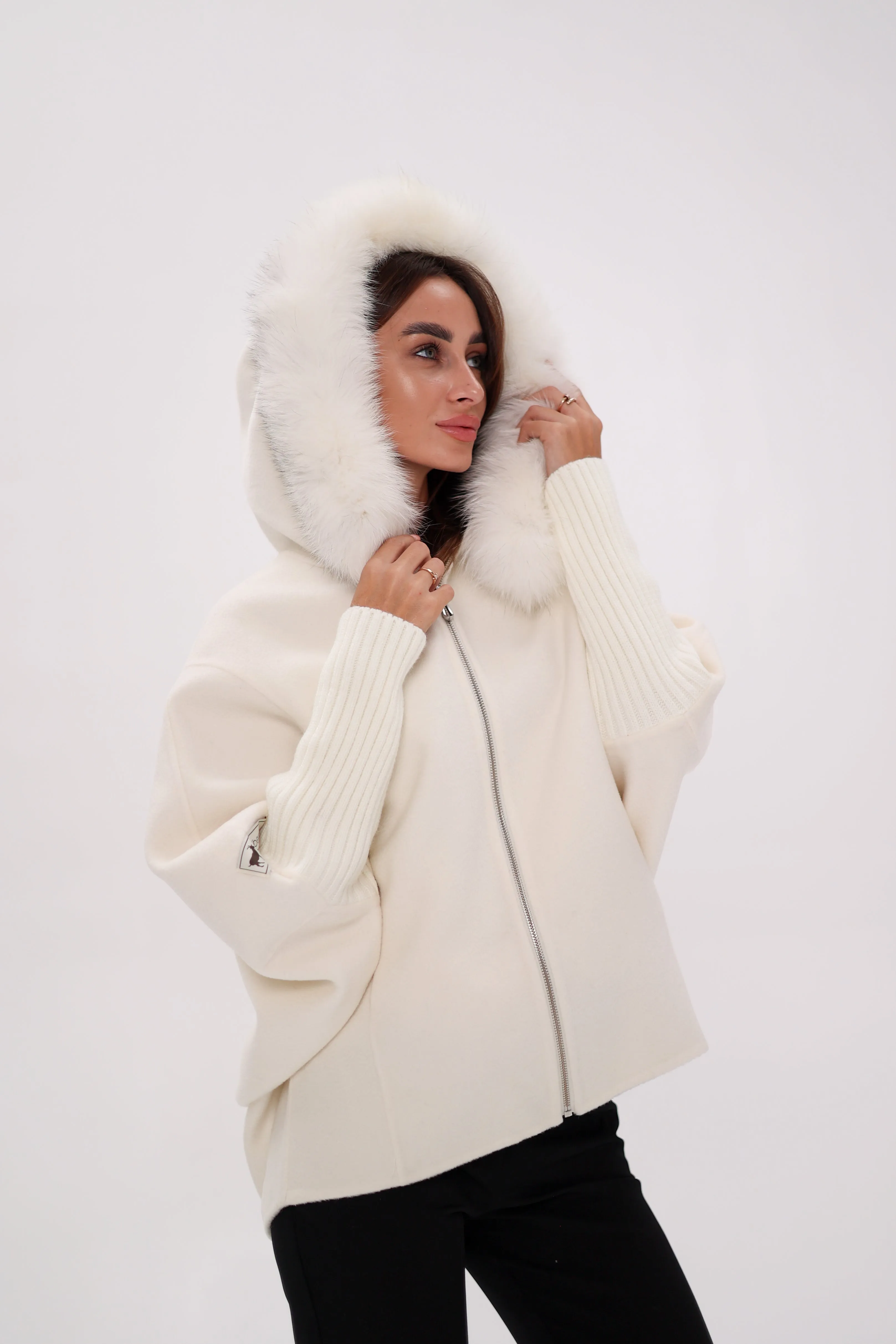 Saga®Furs Hooded Polar Fox Wool Alpaca Coat