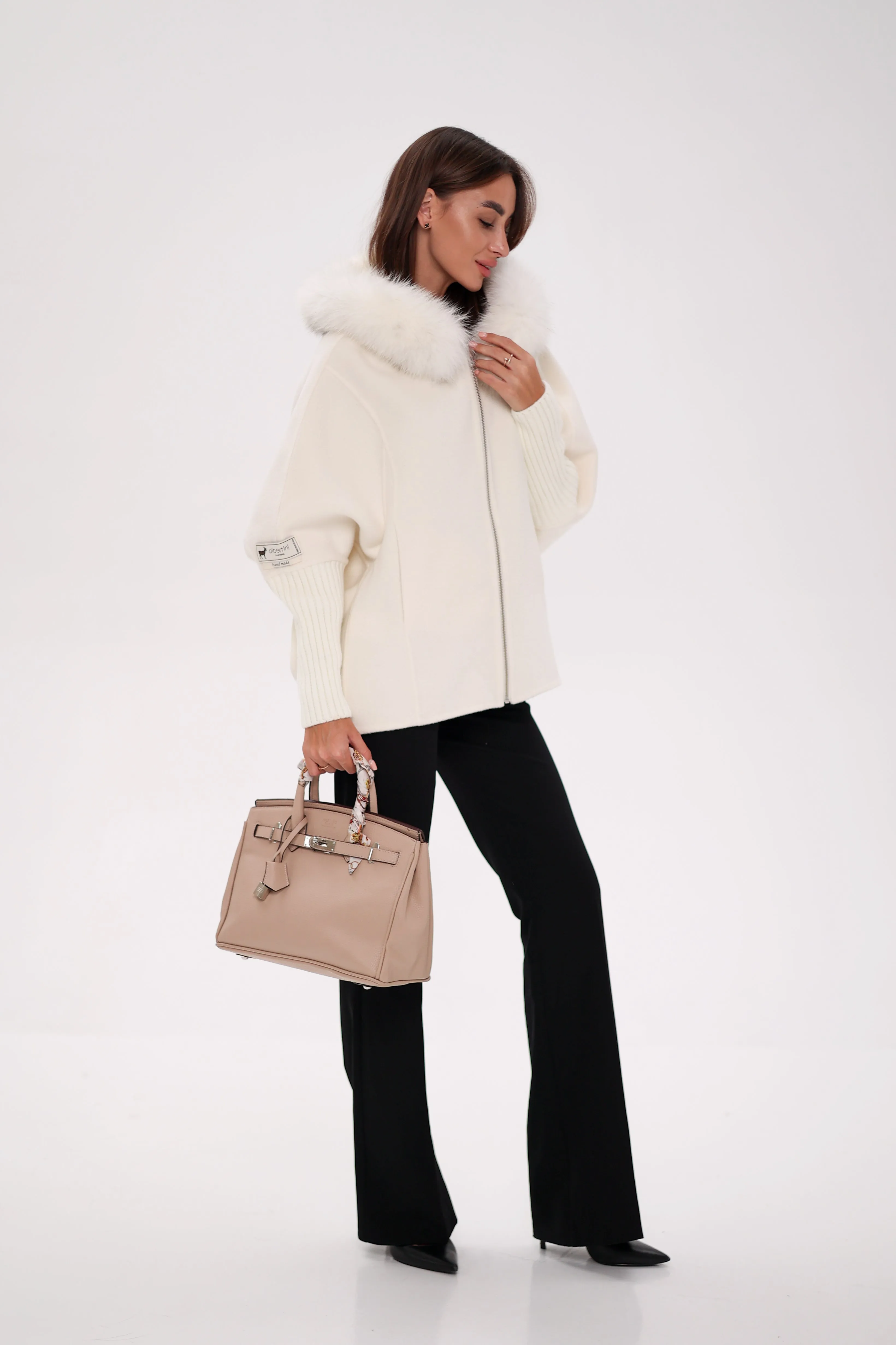 Saga®Furs Hooded Polar Fox Wool Alpaca Coat
