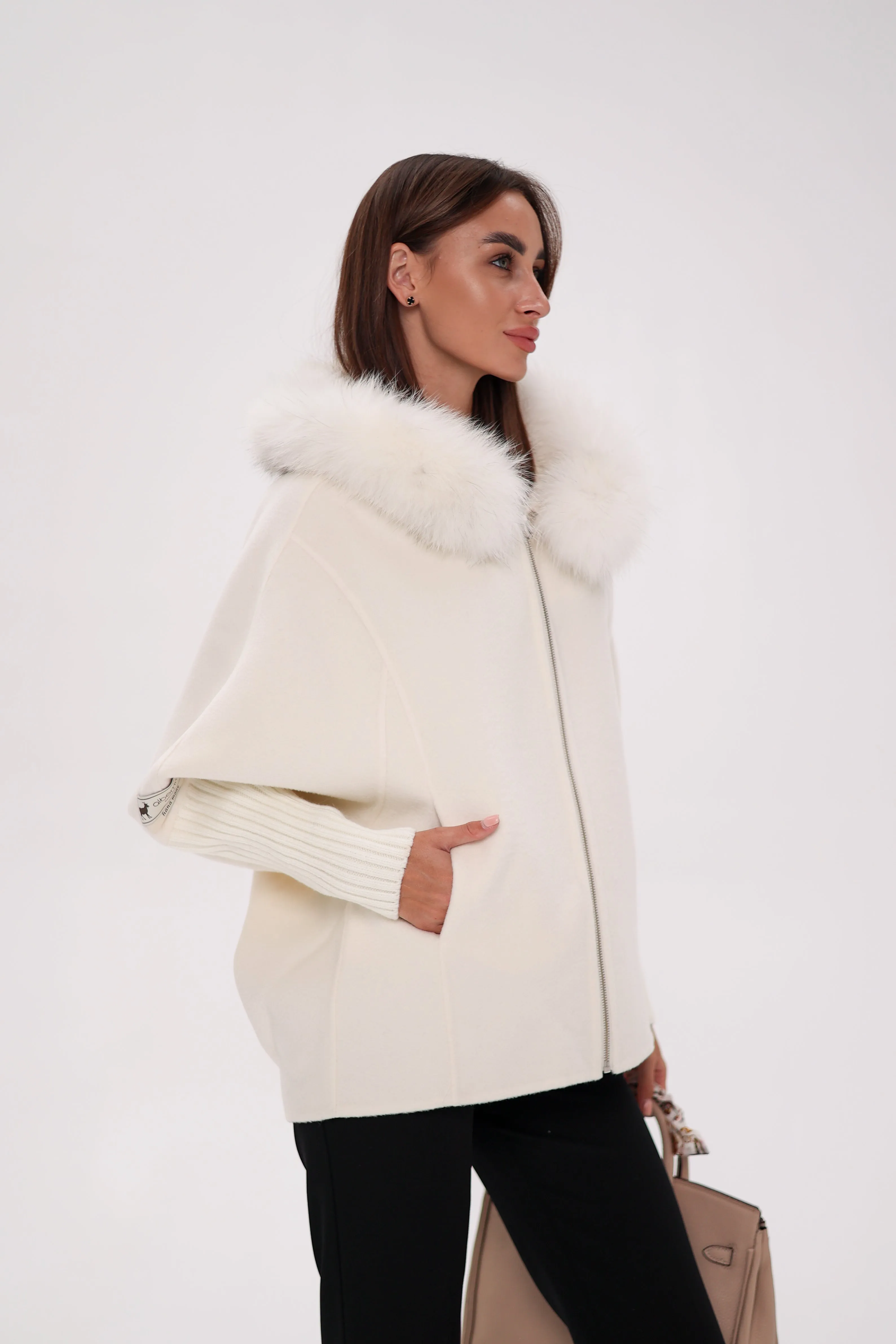 Saga®Furs Hooded Polar Fox Wool Alpaca Coat