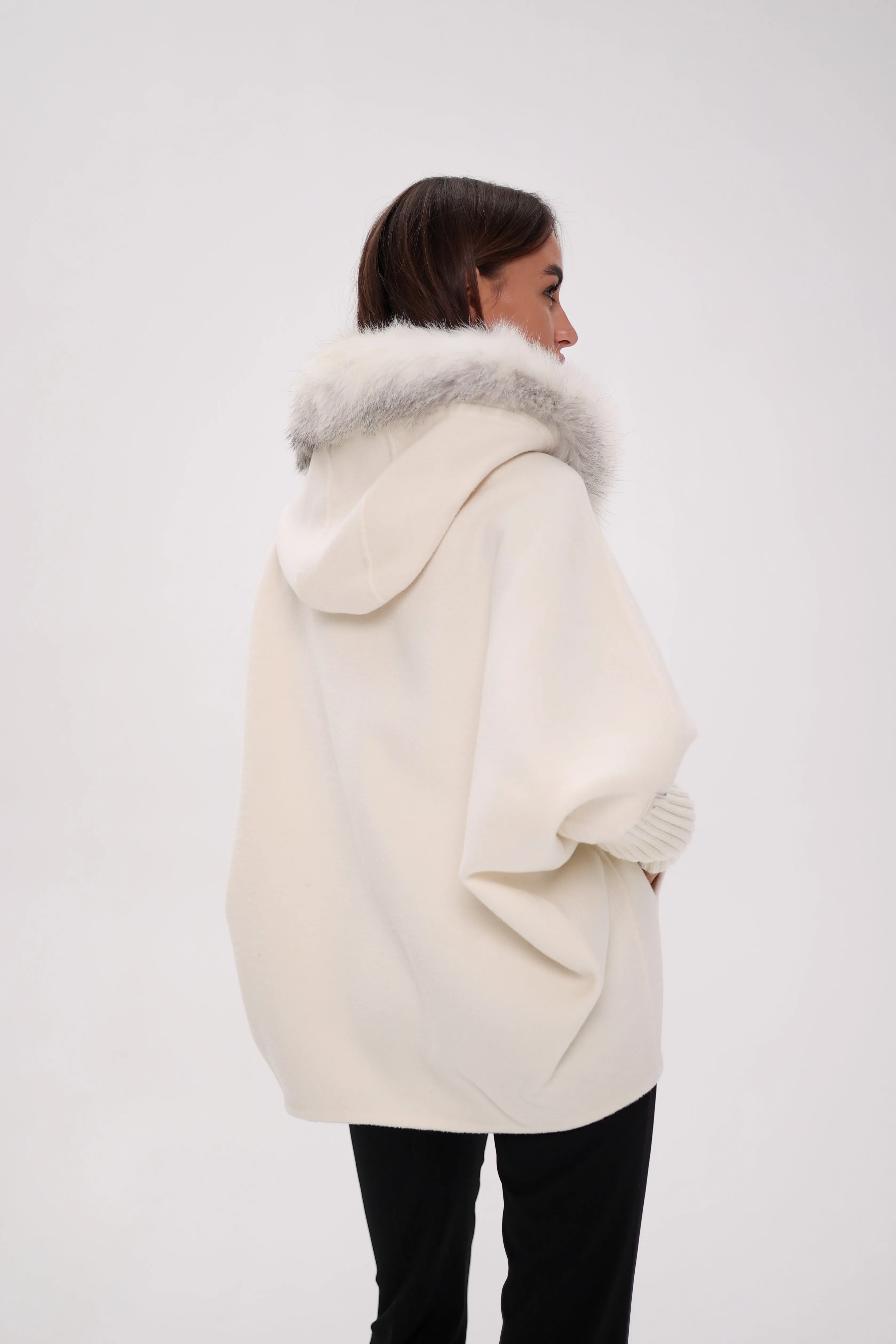 Saga®Furs Hooded Polar Fox Wool Alpaca Coat