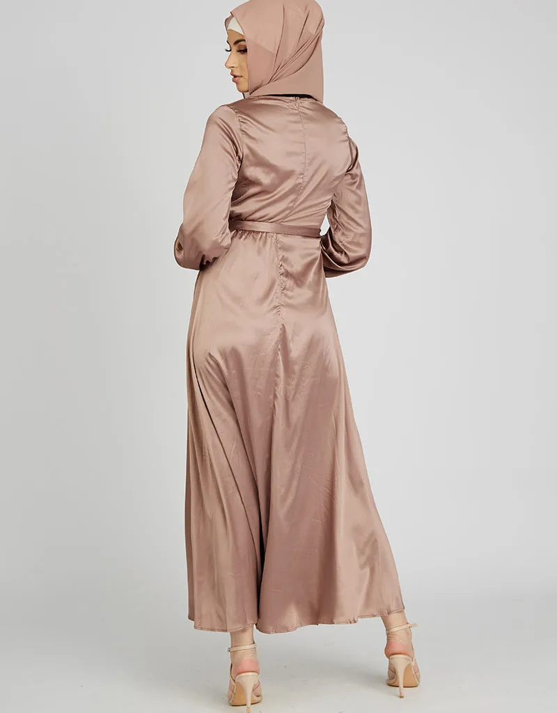 Satin Crossover Maxi Dress