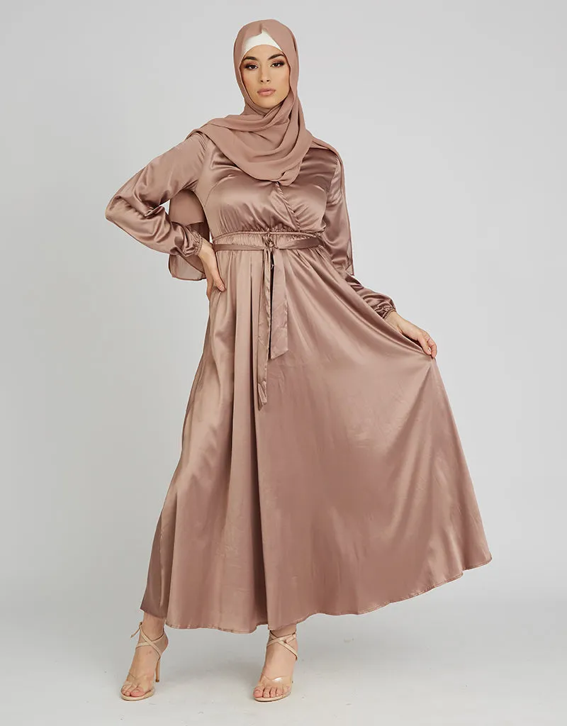Satin Crossover Maxi Dress