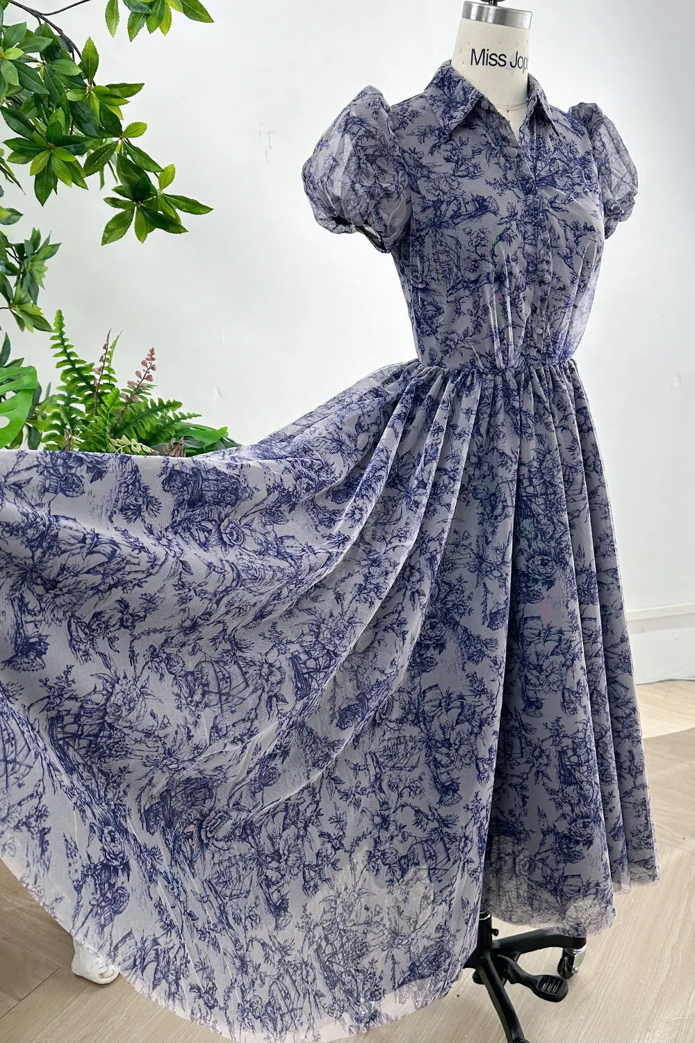Short Sleeves Shirt Collar Neck Floral Midi Dress