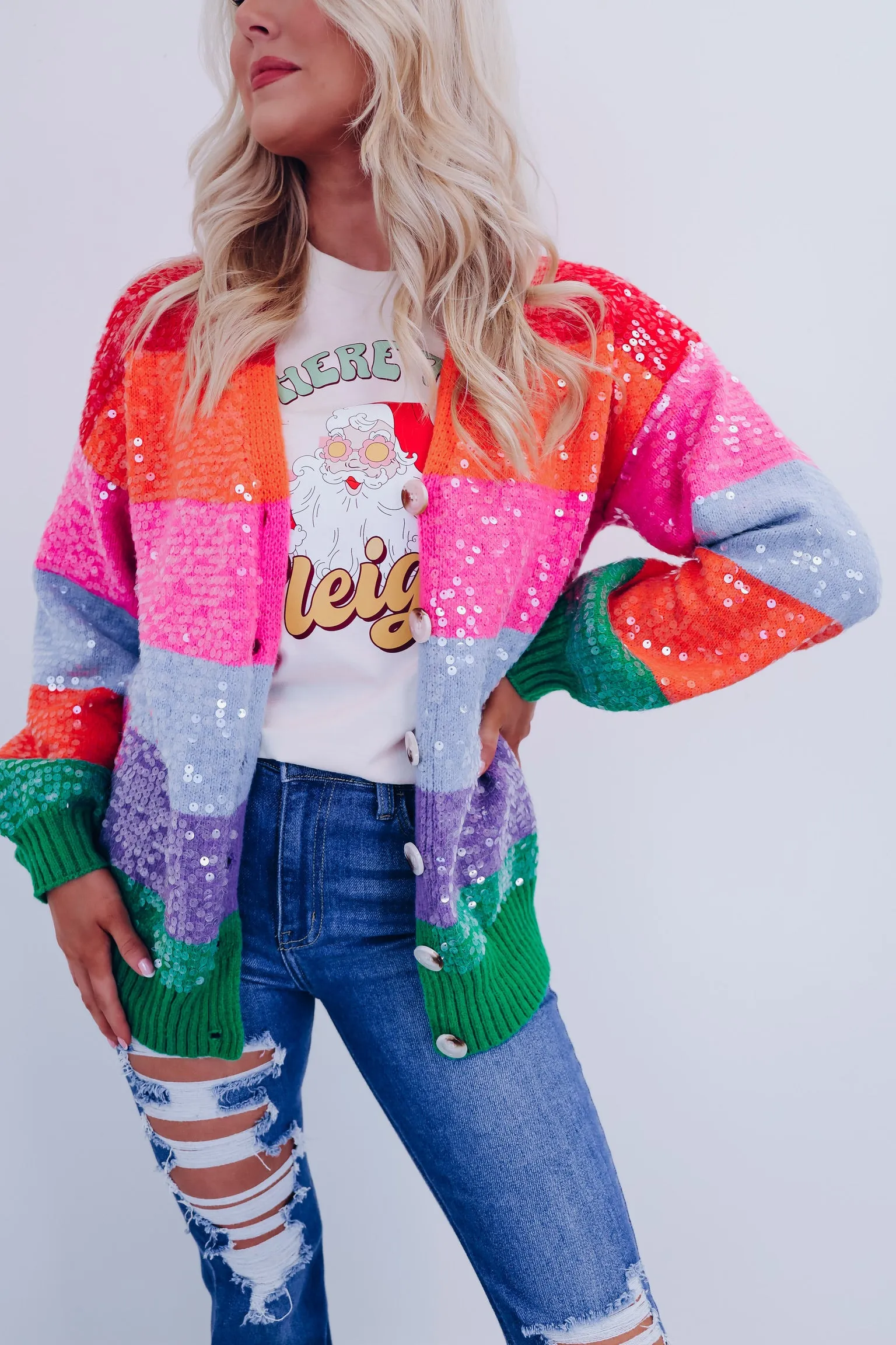 Stripes & Sequins Cardigan - Rainbow