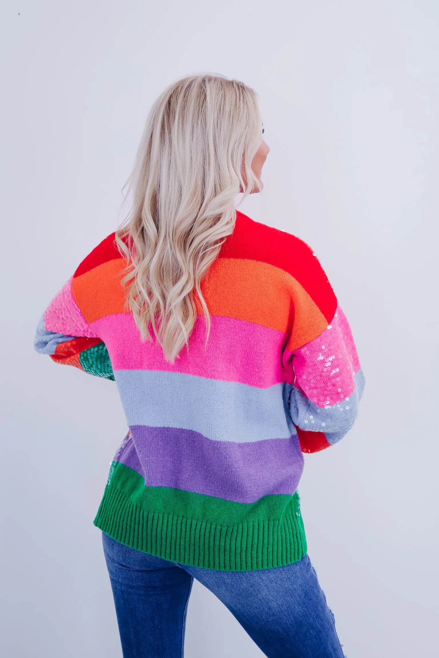 Stripes & Sequins Cardigan - Rainbow