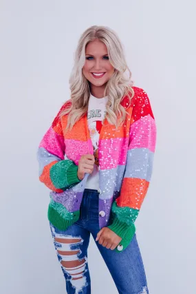 Stripes & Sequins Cardigan - Rainbow