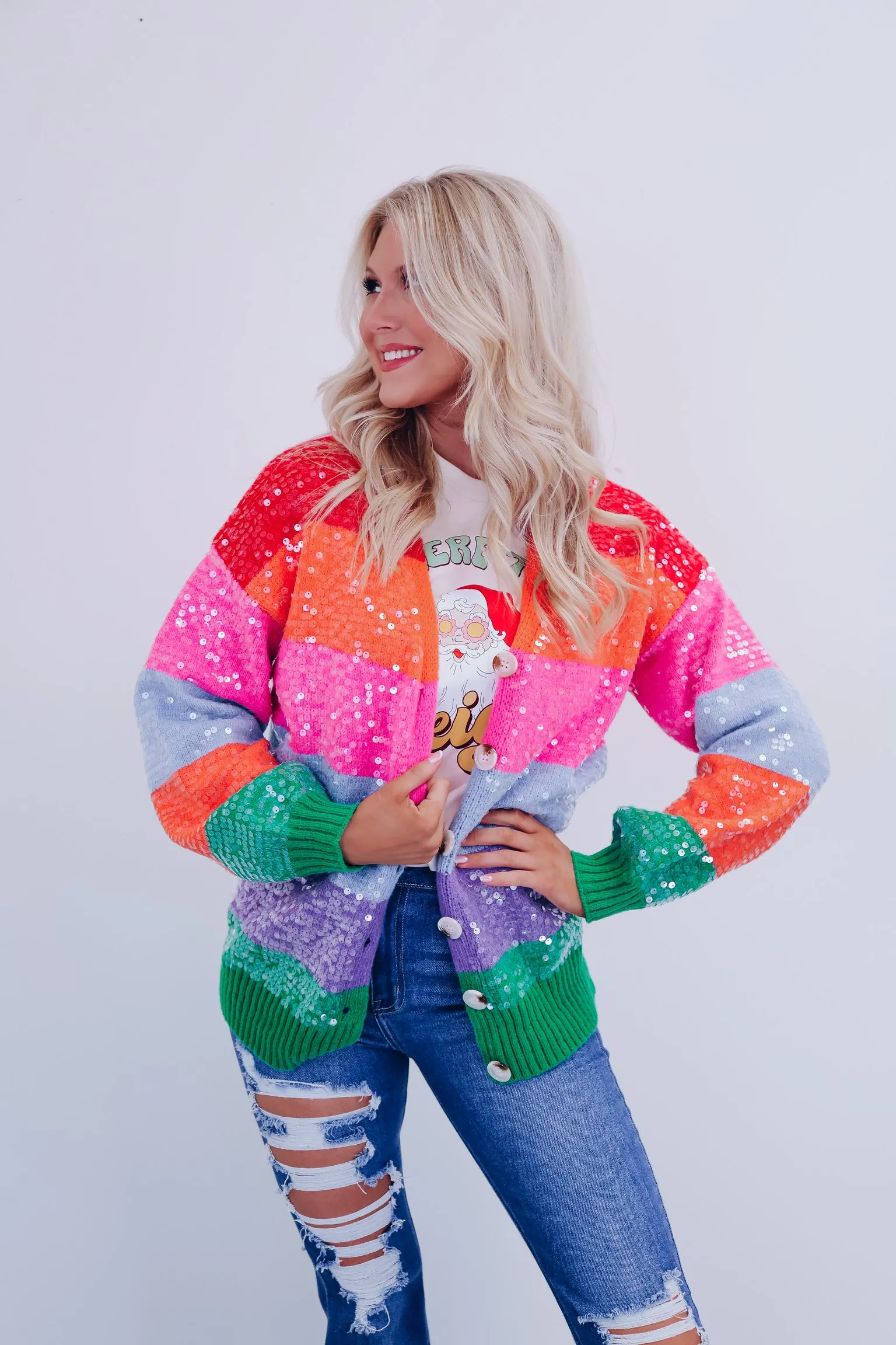 Stripes & Sequins Cardigan - Rainbow