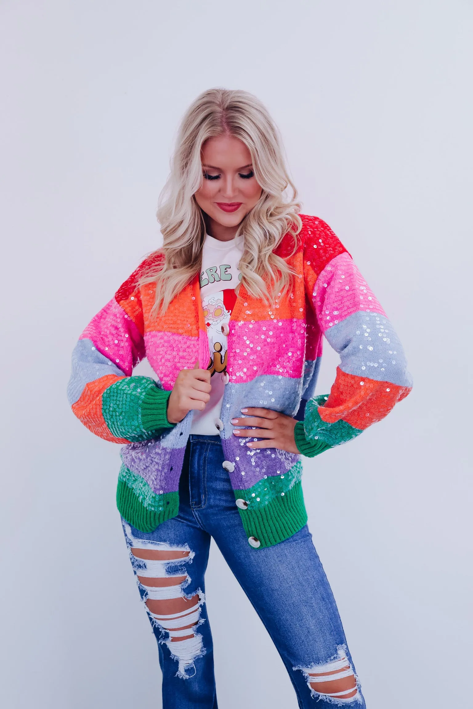 Stripes & Sequins Cardigan - Rainbow