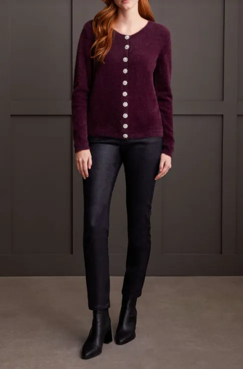 SWEATER CARDIGAN W/ FABCY BUTTONS -Alpine Green or Raisin