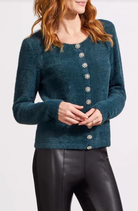 SWEATER CARDIGAN W/ FABCY BUTTONS -Alpine Green or Raisin