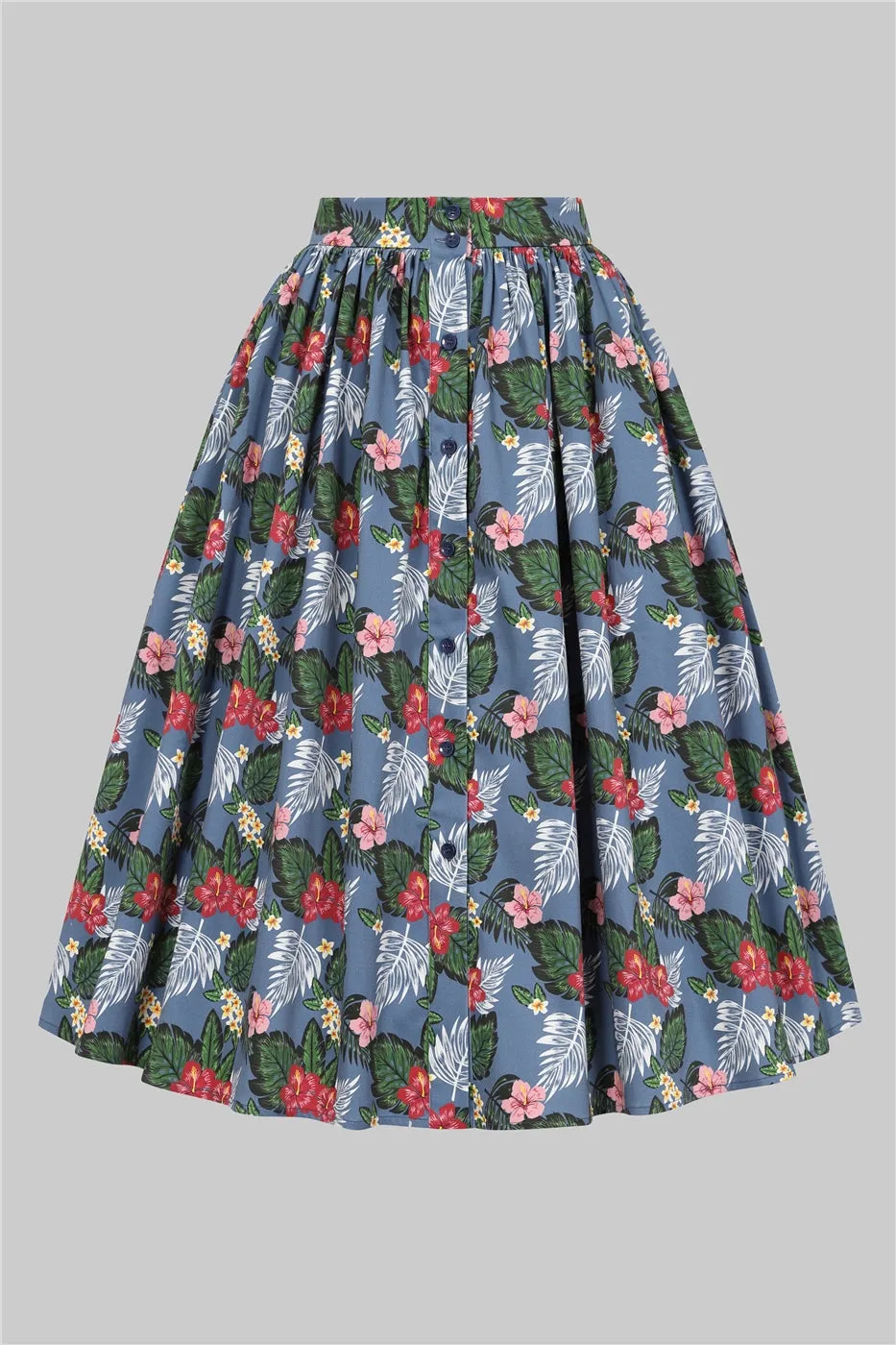 Tropical Oasis Button Front Full Skirt by Collectif