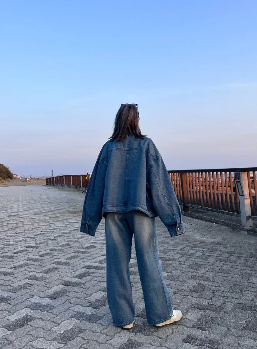 Tuck wide denim pants