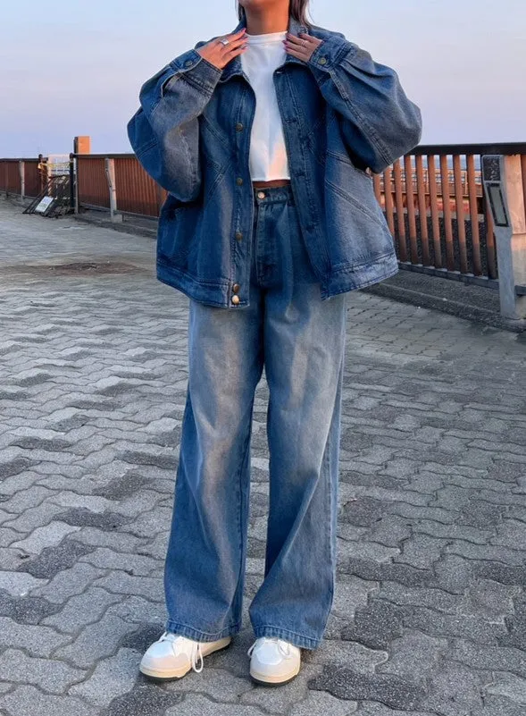 Tuck wide denim pants
