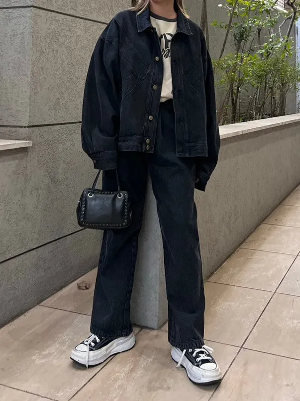 Tuck wide denim pants