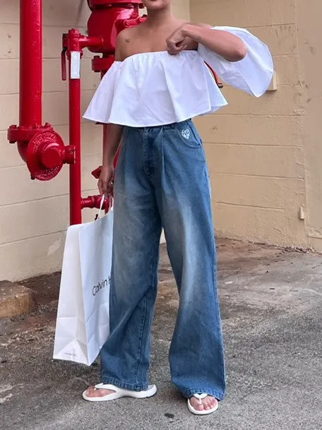 Tuck wide denim pants