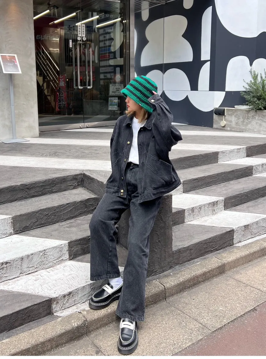 Tuck wide denim pants